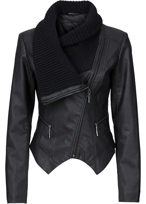 Lederimitat-Jacke mit Schalkragen in schwarz von vorne - bonprix