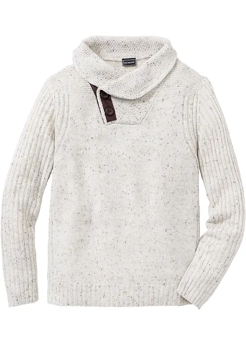 Grobstrick-Pullover mit Schalkragen in beige von vorne - bonprix