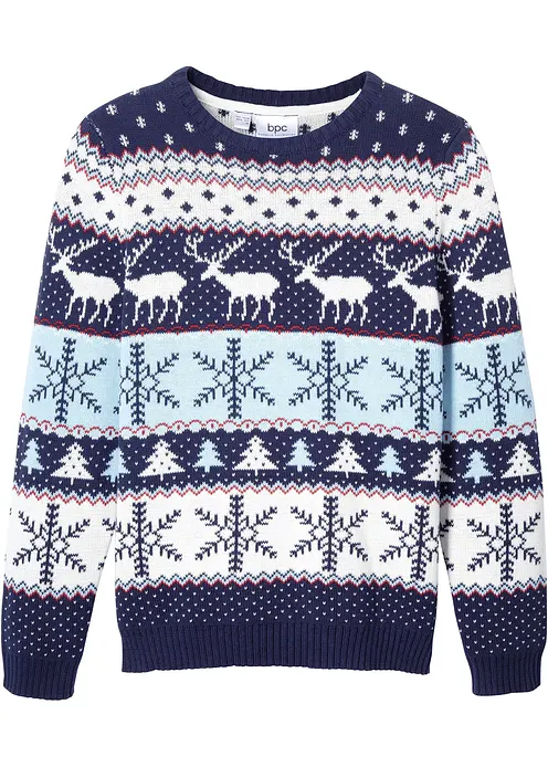Norweger-Pullover aus reiner Baumwolle in blau von vorne - bonprix