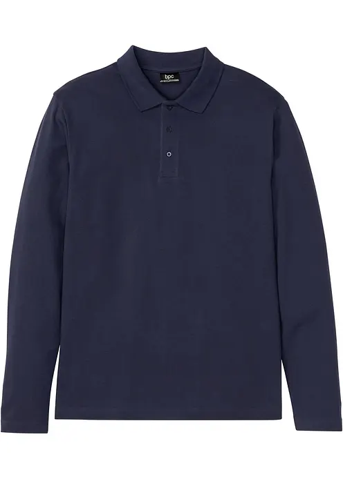 Piqué-Poloshirt, Langarm in blau von vorne - bonprix