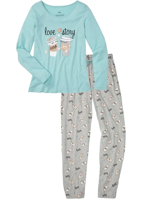 Pyjama mit Bio-Baumwolle in blau von vorne - bonprix