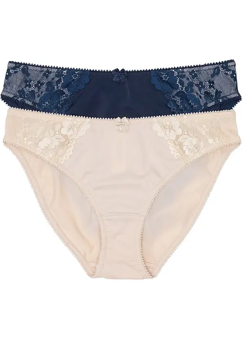 Slip mit zarter Spitze (2er Pack) in blau - bonprix