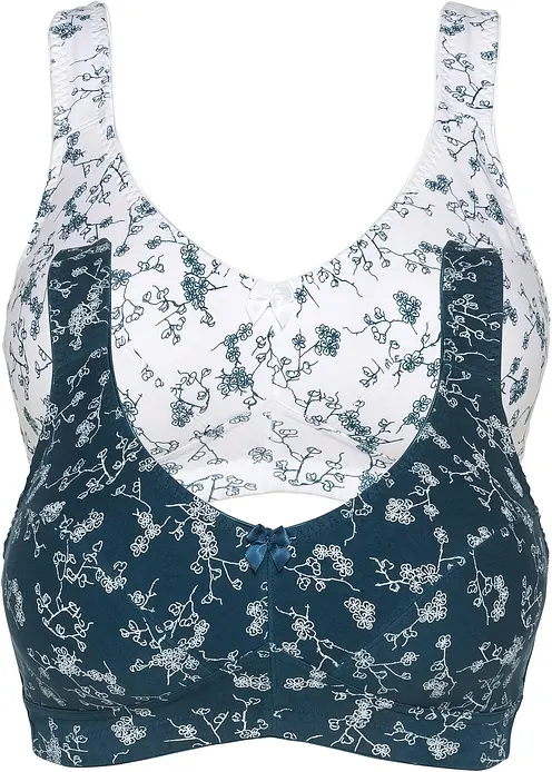 BH ohne Bügel mit weicher Bio-Baumwolle (2er Pack) in petrol von vorne - bonprix