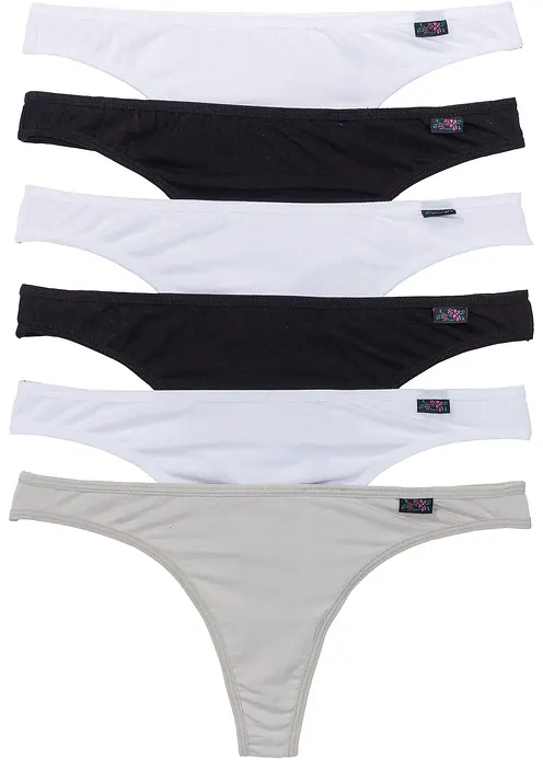 String mit Bio-Baumwolle (6er Pack) in schwarz von vorne - bonprix