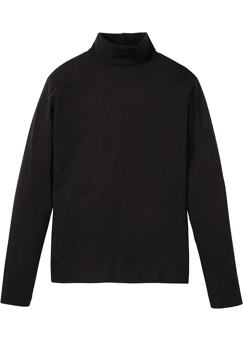 Rollkragen-Langarmshirt aus reiner Bio-Baumwolle in schwarz von vorne - bonprix