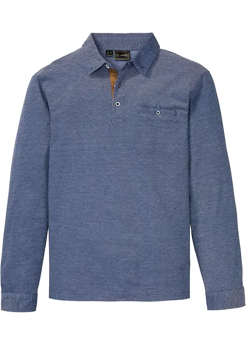Piqué-Poloshirt, Langarm in blau von vorne - bonprix