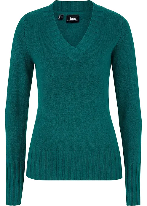 Pullover mit V-Ausschnitt in grün von vorne - bonprix