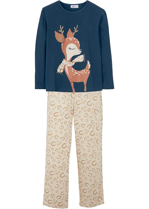 Pyjama aus reiner Bio-Baumwolle (2-tlg. Set) in blau von vorne - bonprix
