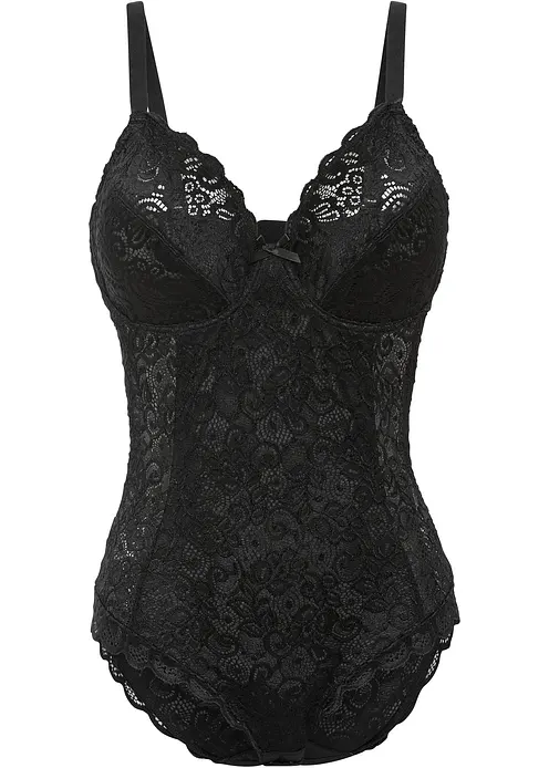 Body aus edler Spitze in schwarz von vorne - bonprix