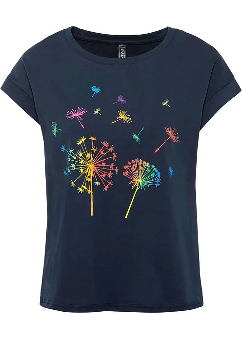 T-Shirt mit floralem Print in blau von vorne - bonprix