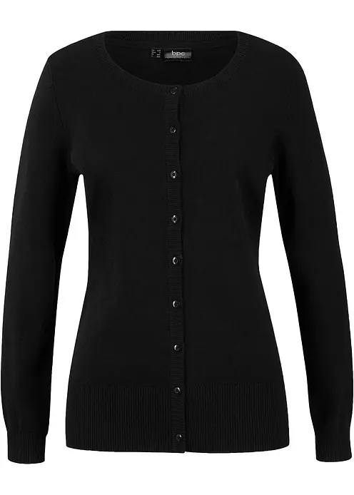 Basic Feinstrickjacke mit recycelter Baumwolle in schwarz von vorne - bonprix