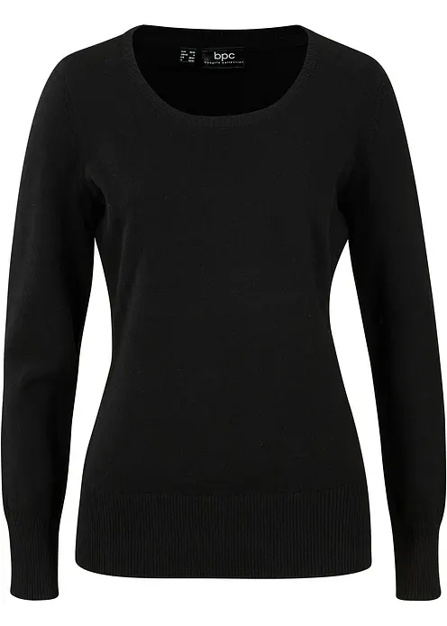 Basic Pullover mit recycelter Baumwolle in schwarz von vorne - bonprix