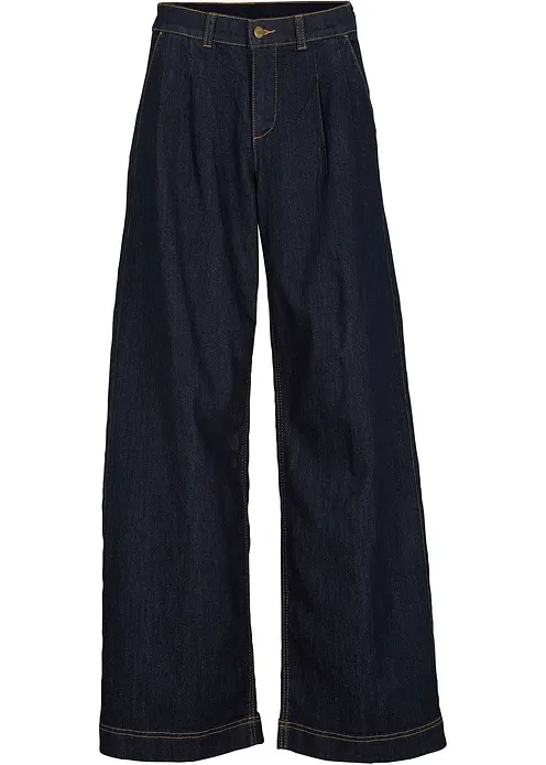 Wide-Leg-Jeans High Waist, Bequembund in blau von vorne - bonprix