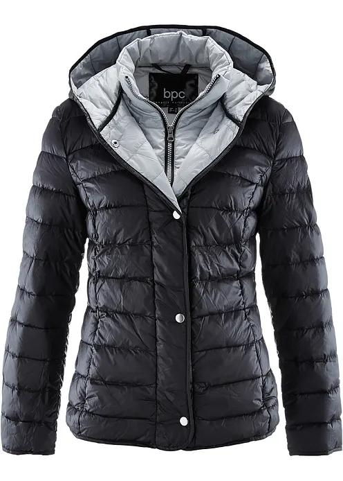 Daunenjacke in 2-in-1 Optik in schwarz von vorne - bonprix