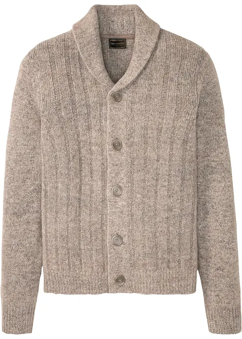 Strickjacke mit Rippenmuster in beige von vorne - bonprix