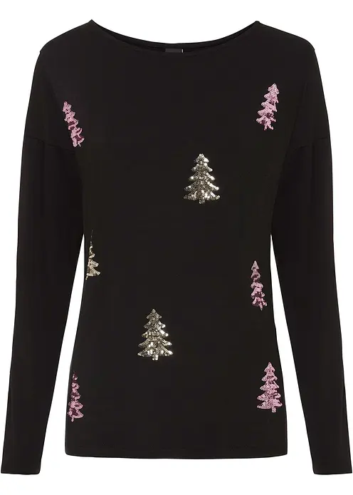 Shirt aus fließendem Viskose-Mix in schwarz von vorne - bonprix