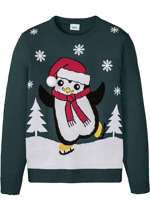 Pullover mit Weihnachtsmotiv in grün von vorne - bonprix
