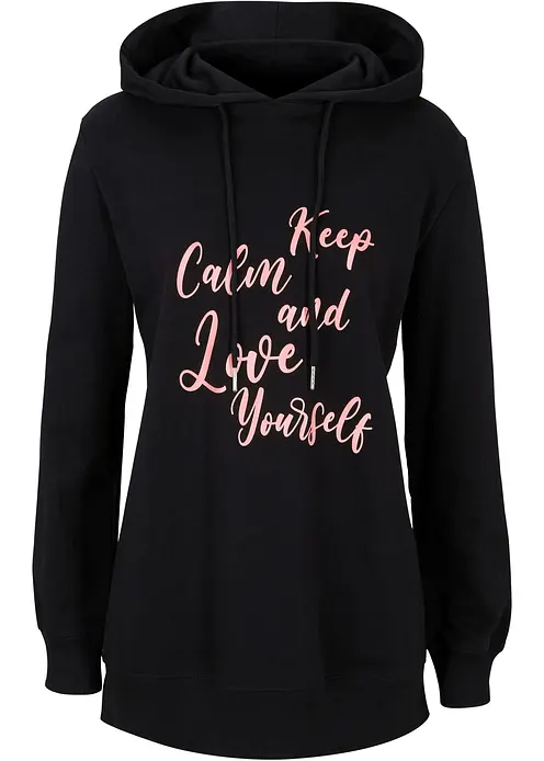 Hoodie aus reiner Bio Baumwolle in schwarz von vorne - bonprix