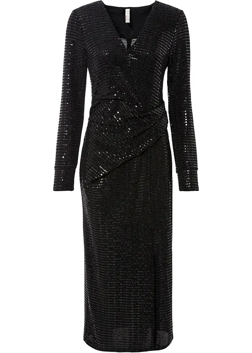 Kleid mit Pailletten in schwarz von vorne - bonprix