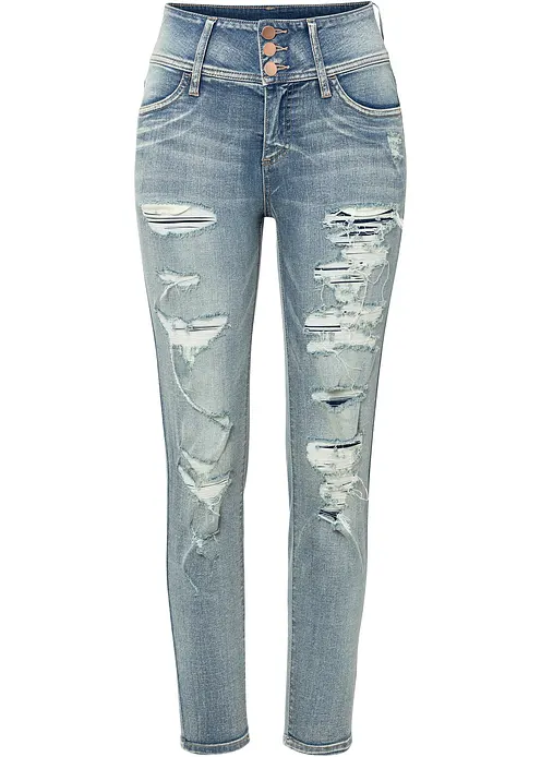 Skinny Jeans High Waist, Stretch in blau von vorne - bonprix
