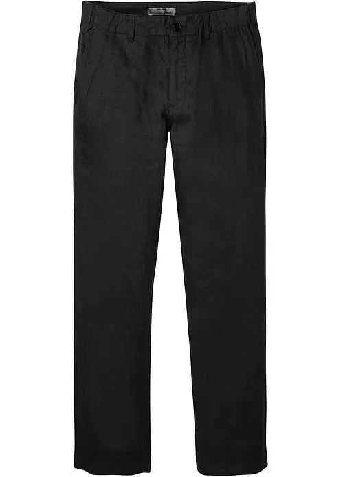 Regular Fit Chinohose aus reinem Leinen, Straight in schwarz von vorne - bonprix