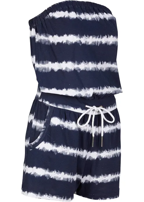 Bandeau-Jumpsuit aus reiner Bio-Baumwolle in blau von vorne - bonprix
