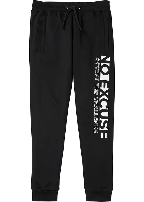 Jogginghose mit sportivem Druck aus reiner Baumwolle in schwarz von vorne - bonprix