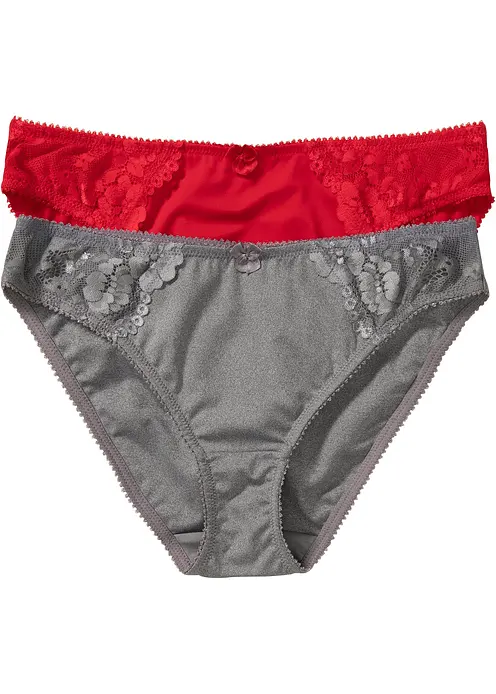 Slip mit zarter Spitze (2er Pack) in rot von vorne - bonprix
