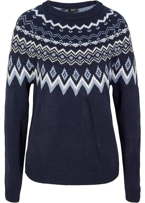 Hochgeschlossener Norweger-Pullover in blau von vorne - bonprix