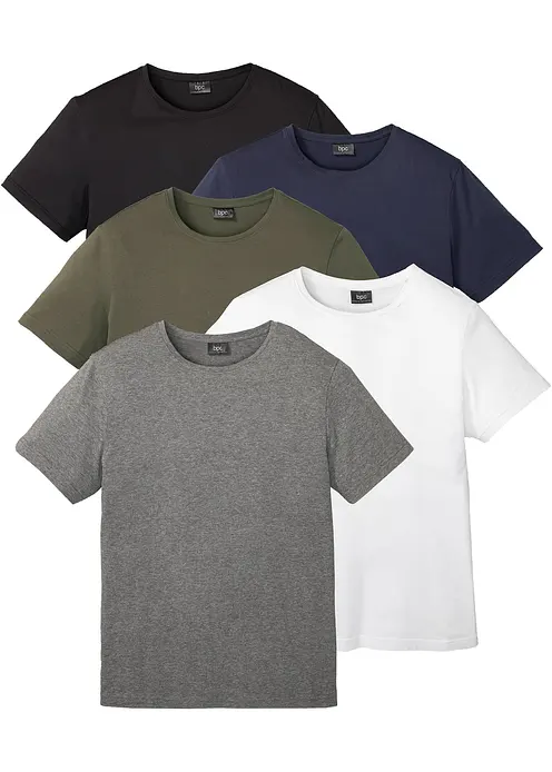 T-Shirt (5er Pack) in weiß von vorne - bonprix