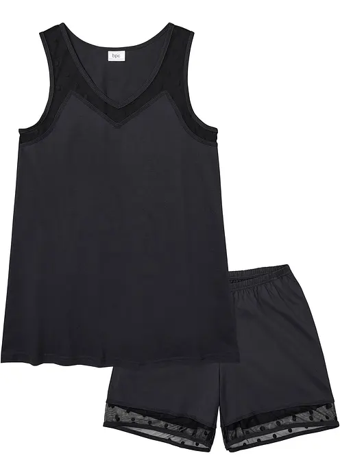 Shorty mit zartem Spitzeneinsatz in schwarz von vorne - bonprix