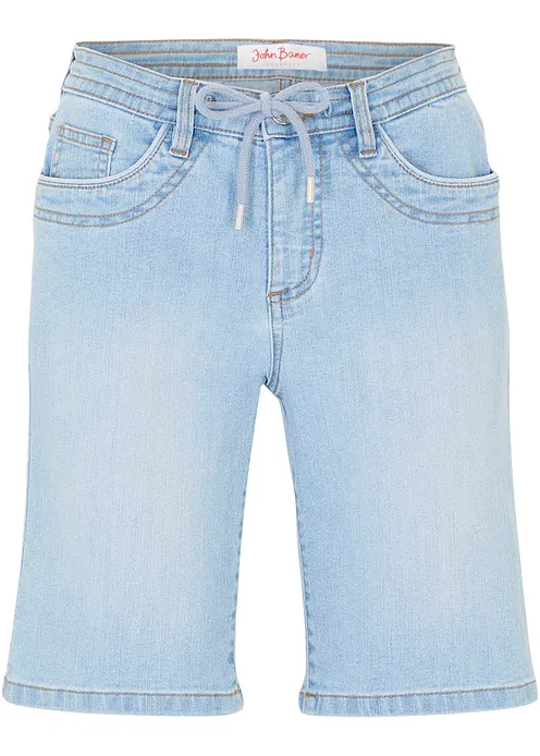 Jeans Bermuda Slim Fit Mid Waist in blau von vorne - bonprix