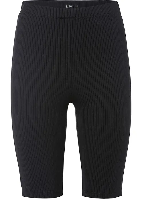 High-Waist-Radler aus Rippjersey in schwarz von vorne - bonprix