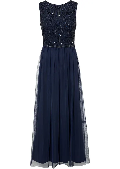 Maxikleid mit Paillettenstickerei in blau von vorne - bonprix