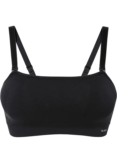 Wattierter Feel Comfort Seamless Bandeau-BH mit abnehmbaren Trägern in schwarz von vorne - bonprix