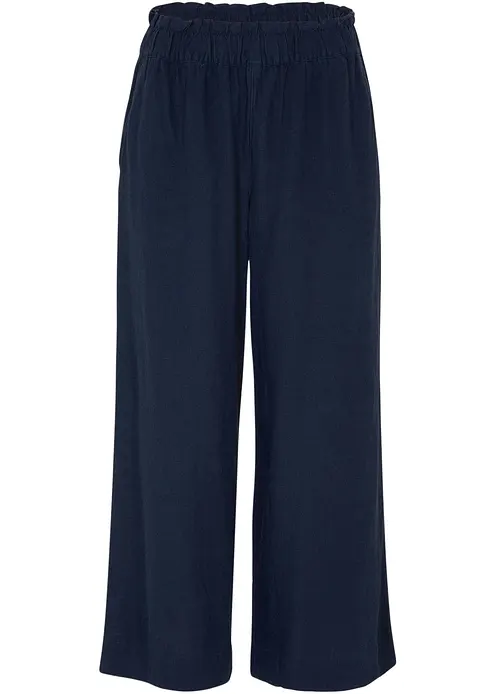 Leinen-Culotte, wadenlang in blau von vorne - bonprix