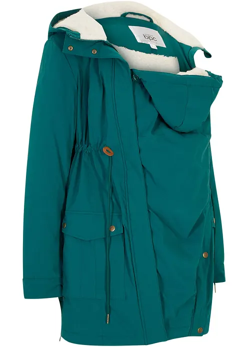 3-in-1 kuschelig gefütterte Umstands- und Tragejacke in grün von vorne - bonprix