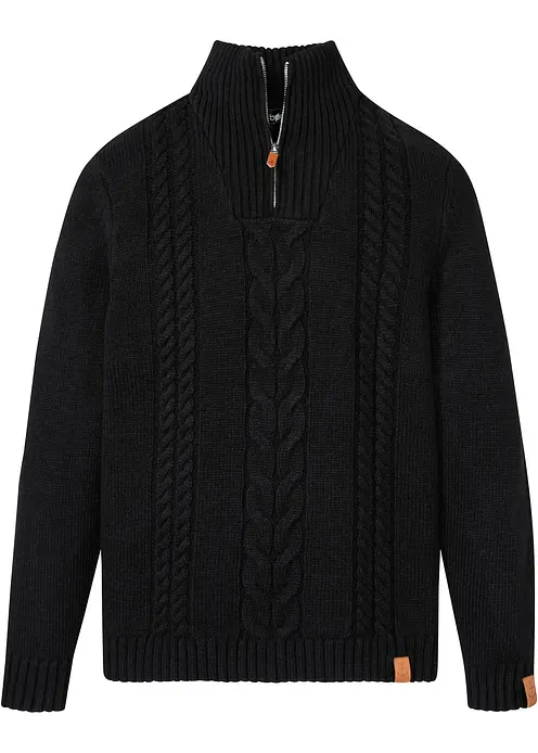 Grobstrick Troyer Pullover mit Zopfmuster in schwarz von vorne - bonprix