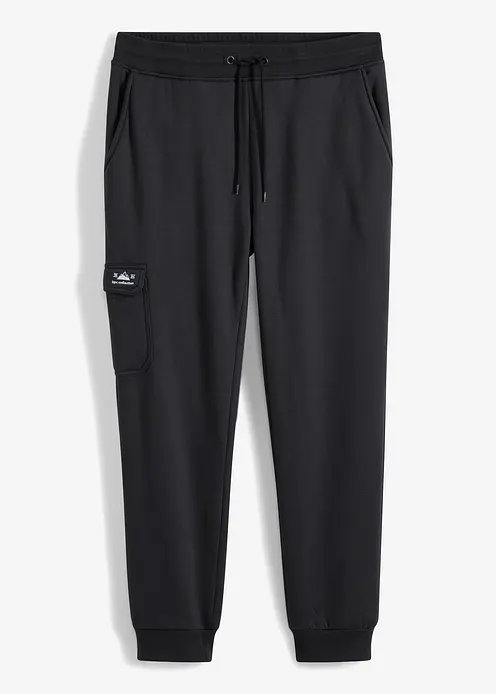 Thermo-Jogginghose mit Cargo-Taschen und Teddyfutter in schwarz von vorne - bonprix