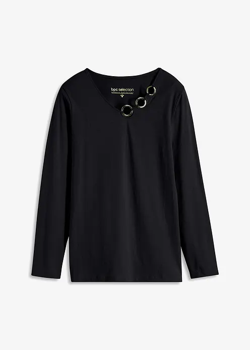 Langarmshirt mit Ösen in schwarz von vorne - bonprix
