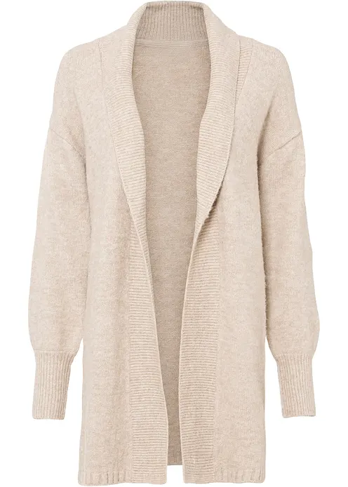 Longstrickjacke in beige von vorne - bonprix