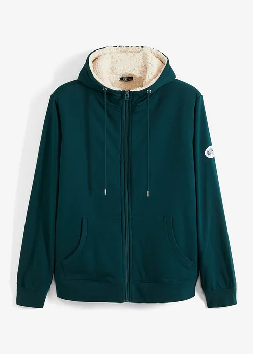 Thermo-Sweatjacke mit Kuschel-Fleece-Futter in grün von vorne - bonprix