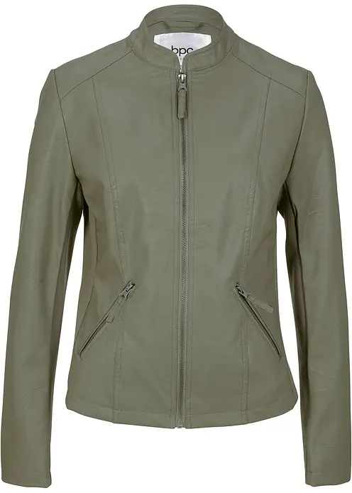 Lederimitat-Jacke aus reiner Viskose in grün von vorne - bonprix