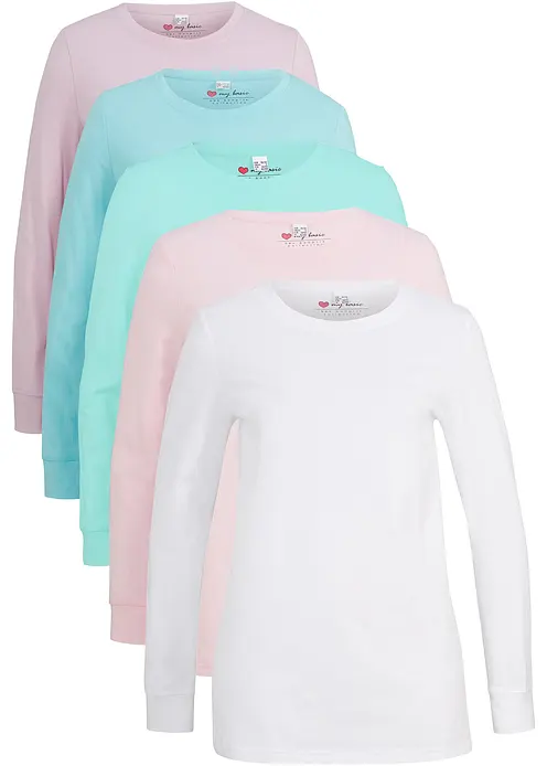 Longshirt mit Rundhalsausschnitt, Langarm (5er Pack) in rosa von vorne - bonprix