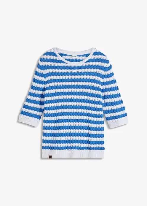 Strickshirt, halbarm in blau von vorne - bonprix