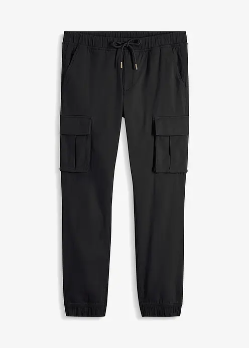 Regular Fit Schlupf-Cargohose, Straight in schwarz von vorne - bonprix