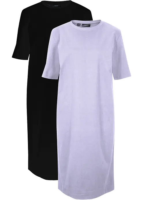 Oversize-T-Shirtkleid aus reiner Baumwolle (2er Pack) in lila von vorne - bonprix