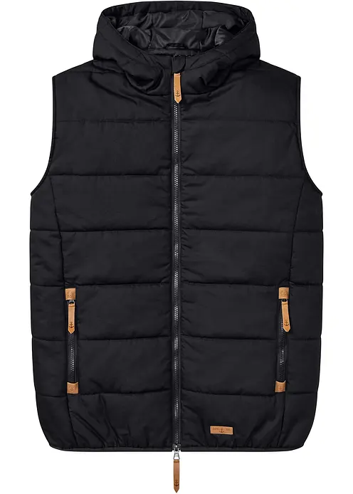 Steppweste mit Kapuze in schwarz von vorne - bonprix