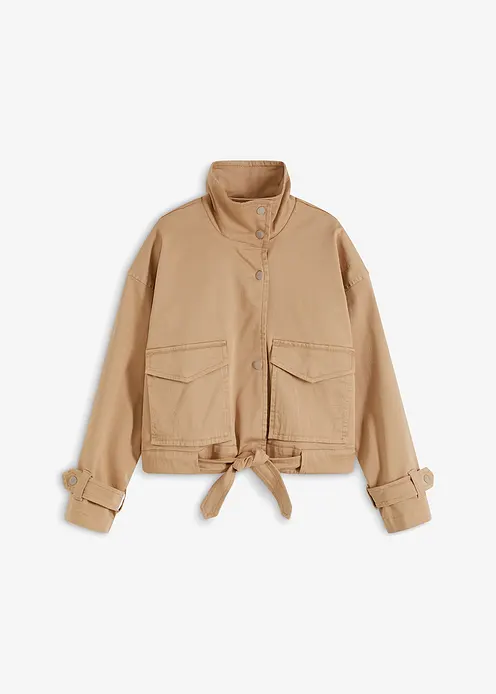 Weite Twill-Jacke mit aufgesetzten Taschen in beige von vorne - bonprix