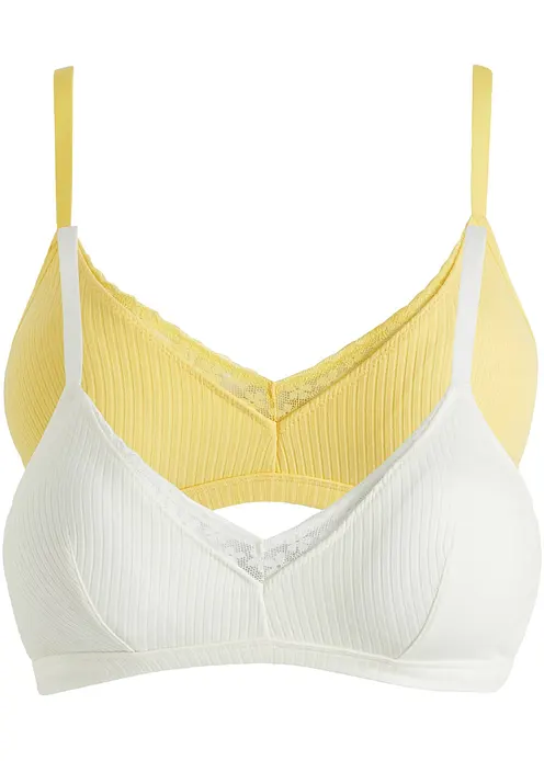 Gepolstertes Bralette ohne Bügel mit Bio-Baumwolle (2er Pack) in gelb von vorne - bonprix